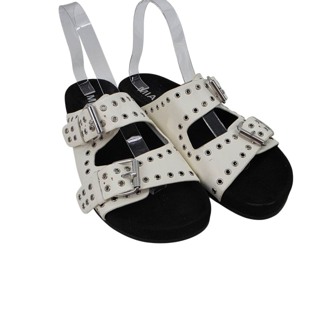 NWOT MIA White Brooklyn Grommet Double Buckle Faux Leather Slide Sandals Size 9